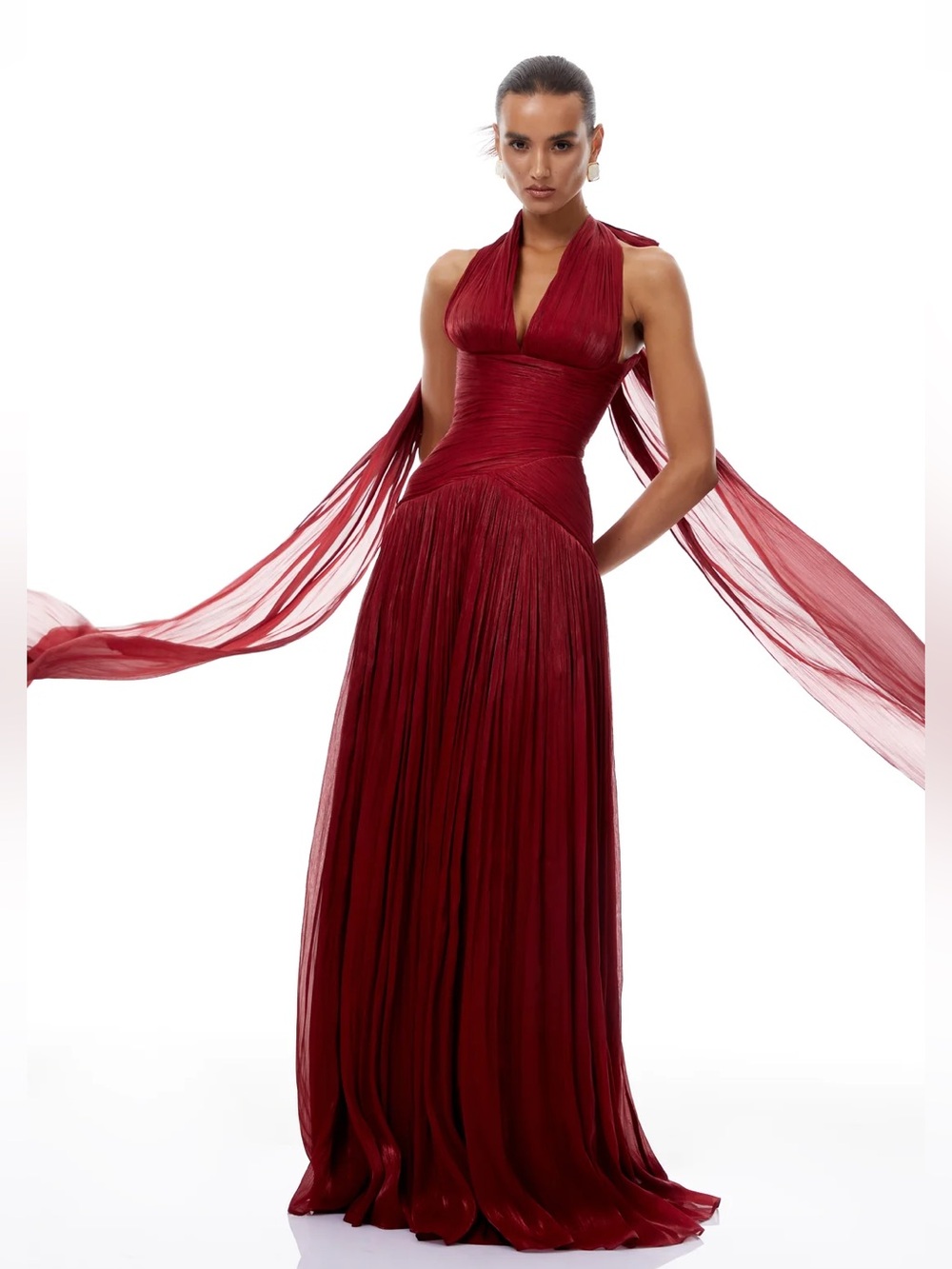 Miss Rosier Uranie Red Gathered Maxi Dress NWT